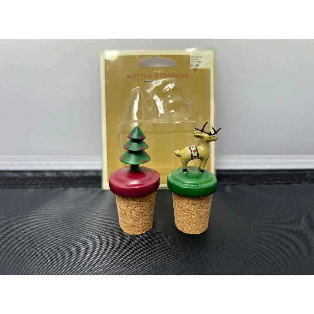 Seasonal‎ Bottle Stoppers Set of 2 Christmas Tree Reindeer Cork New